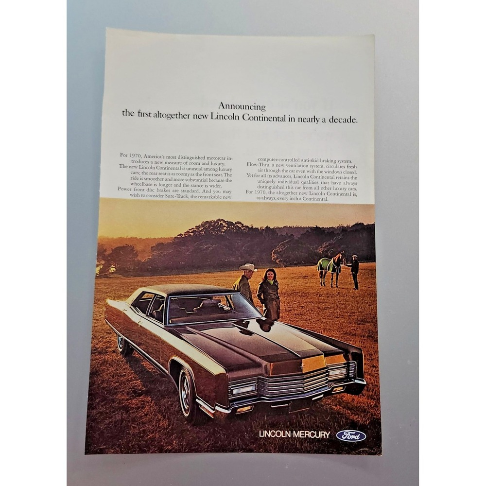 Vintage 1970 Lincoln Continental Brown Equestrian Horse Farm Cowboy Color Ad